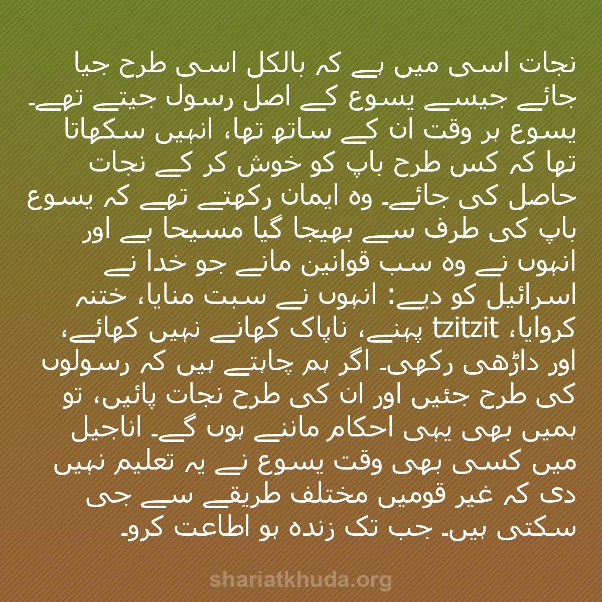b0009 - شریعت خدا پر ایک پوسٹ: نجات اسی میں ہے کہ بالکل اسی طرح جیا جائے جیسے یسوع کے اصل رسول...