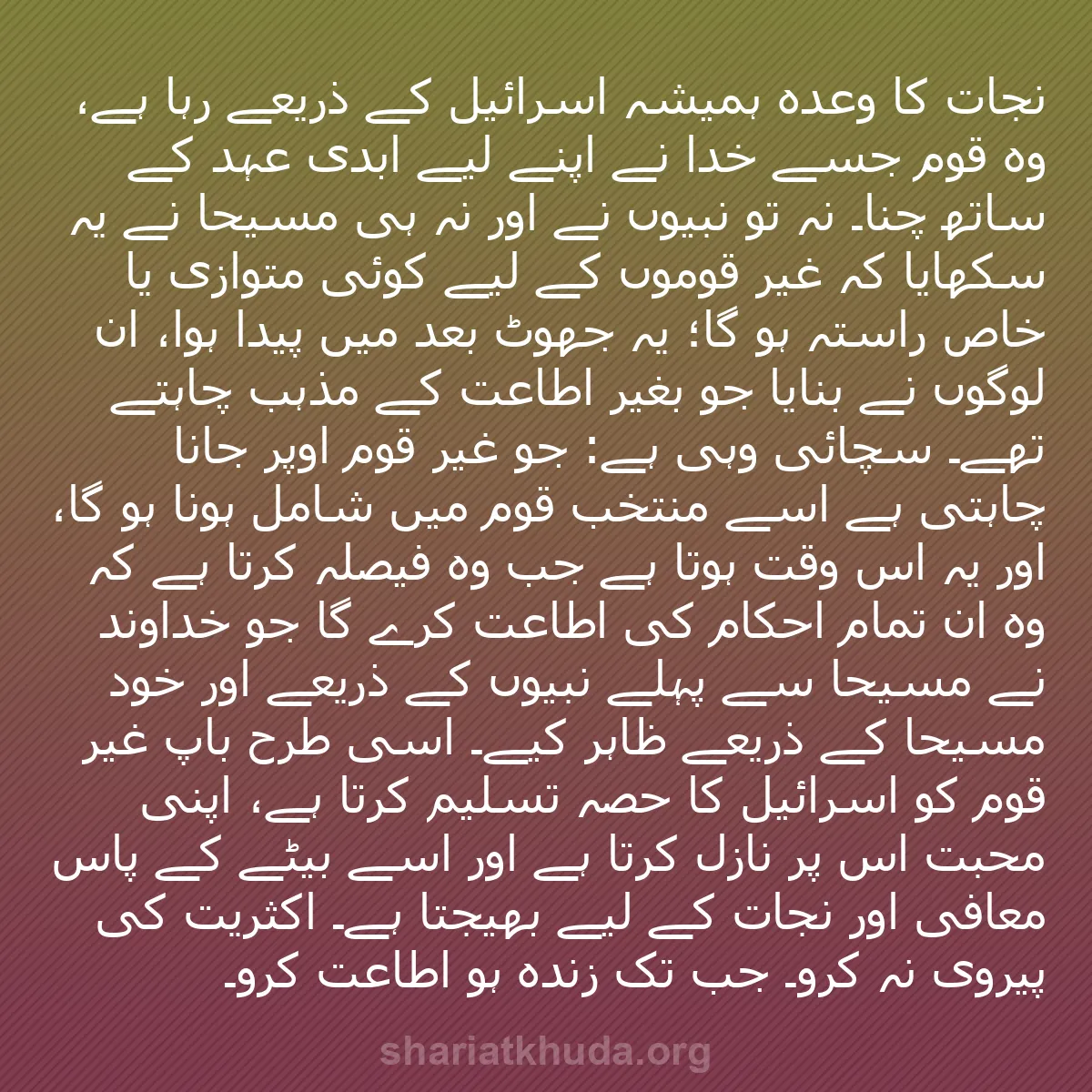 b0048 - شریعت خدا پر ایک پوسٹ: نجات کا وعدہ ہمیشہ اسرائیل کے ذریعے رہا ہے، وہ قوم جسے خدا نے...